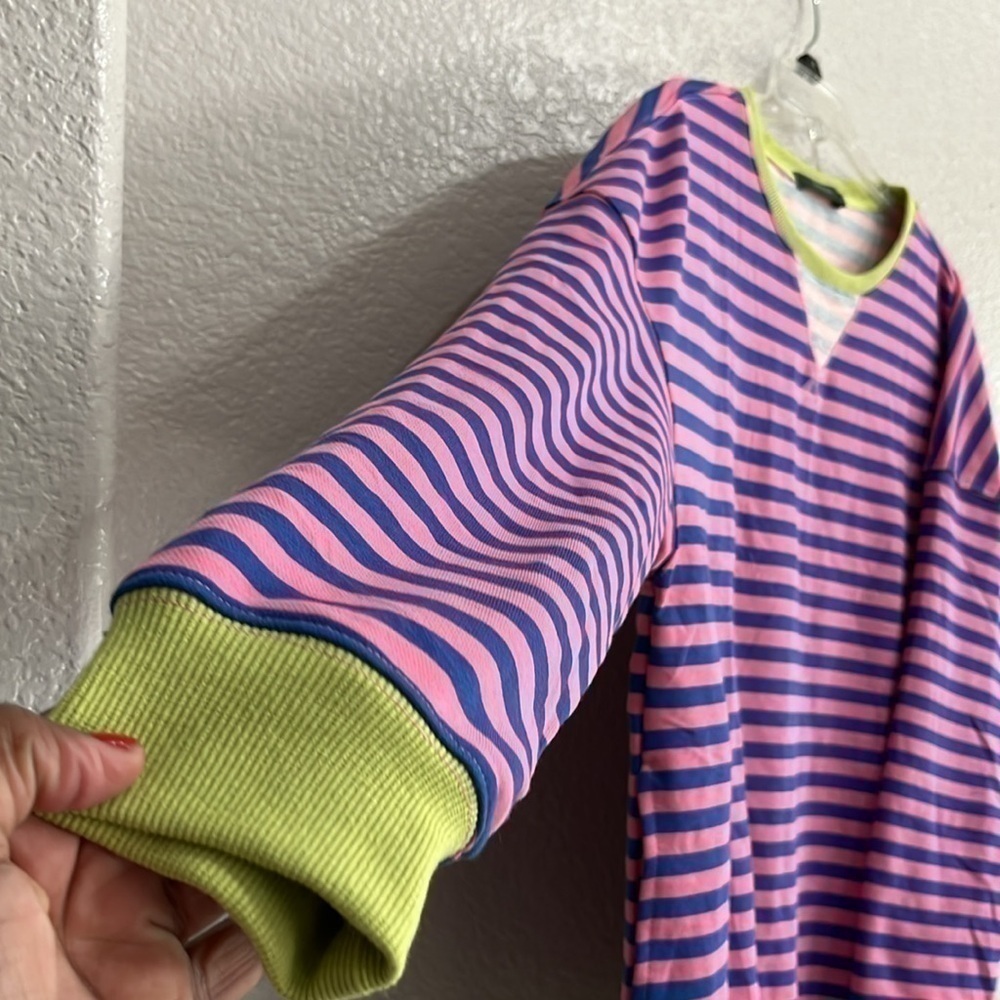 Women's long sleeve striped Crewnecks Oversized Sz XL Blue Pink Green - Picture 3 of 8